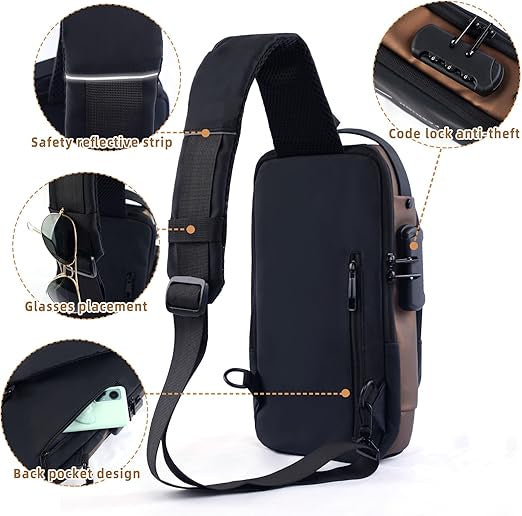 شنطة ظهر كروس مقاومة للماء مع منفذ USB وقفل أمان