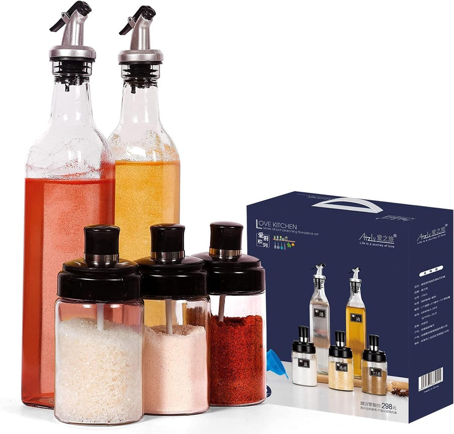 طقم زجاجات زيت وخل 5 قطع