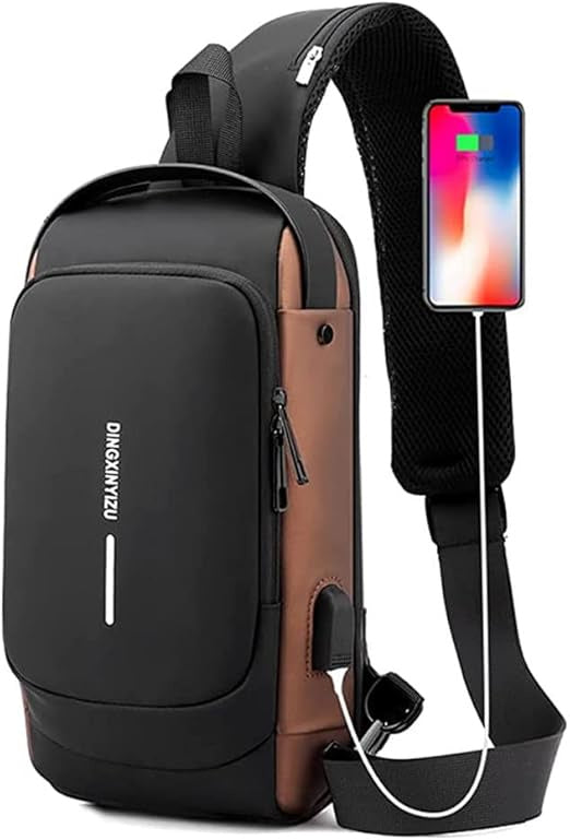 شنطة ظهر كروس مقاومة للماء مع منفذ USB وقفل أمان