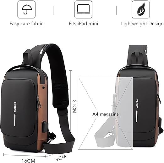 شنطة ظهر كروس مقاومة للماء مع منفذ USB وقفل أمان